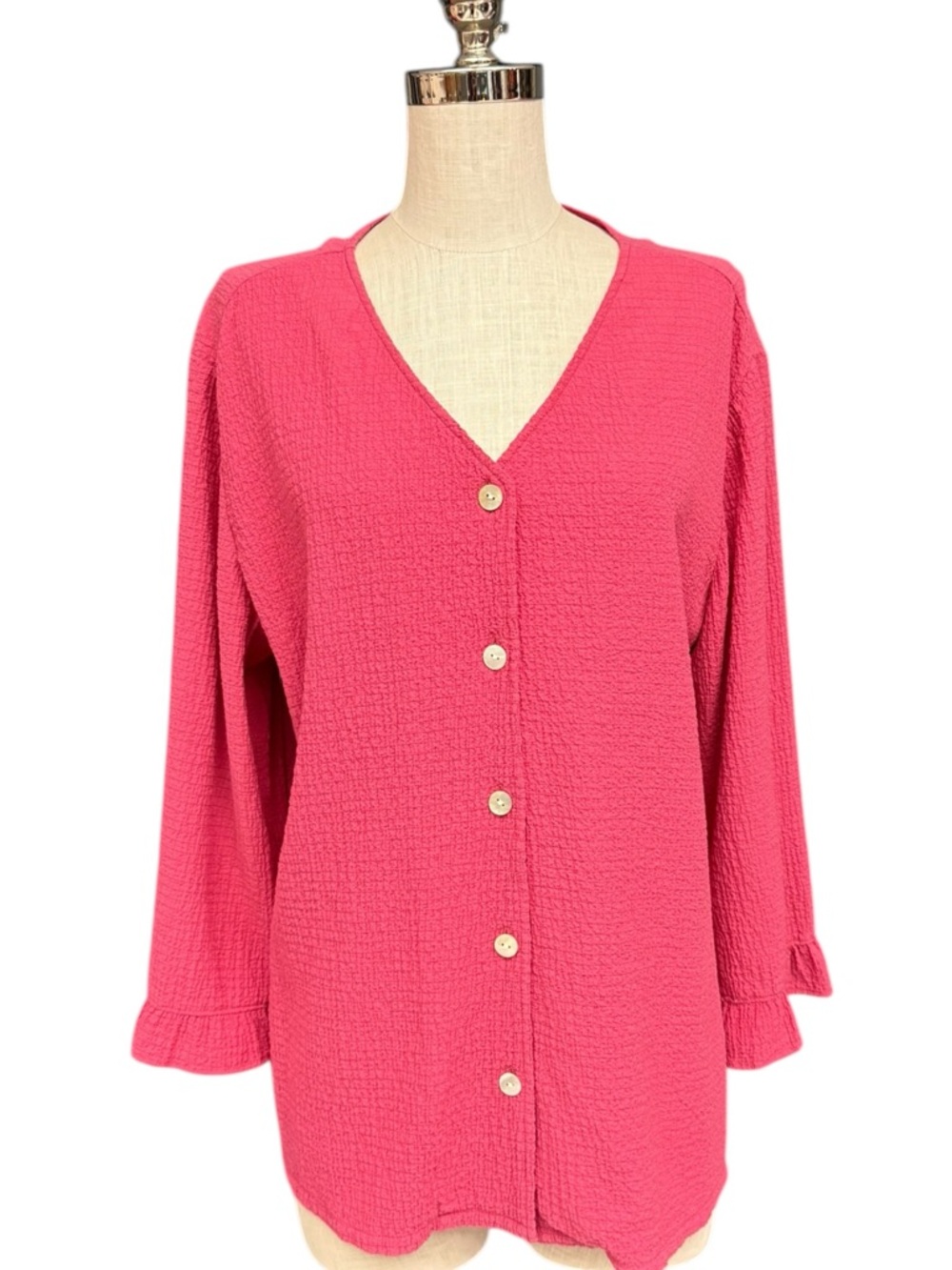 Orvis Pink Textured Button Front Blouse Size Large